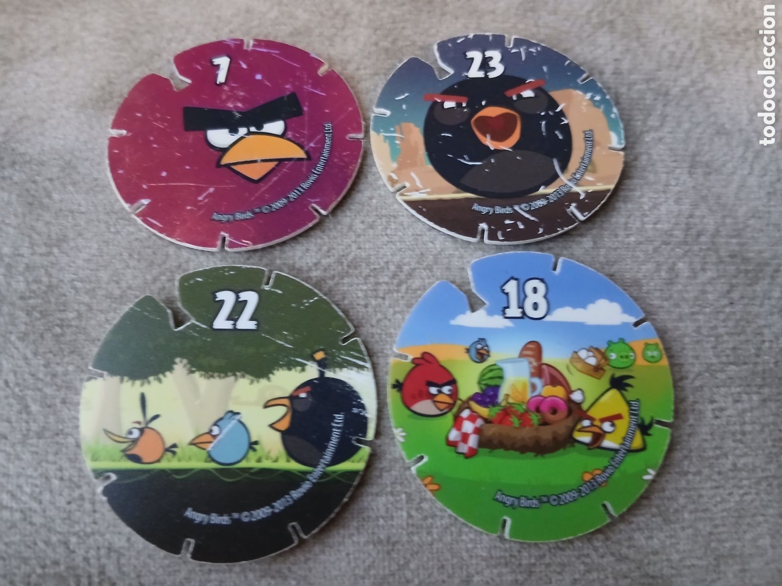 Juguetes antiguos y Juegos de colecci&oacute;n: 4 Tazos Angry Birds -Promoci&oacute;n Chetos Matutano- A&ntilde;o 2012/14
