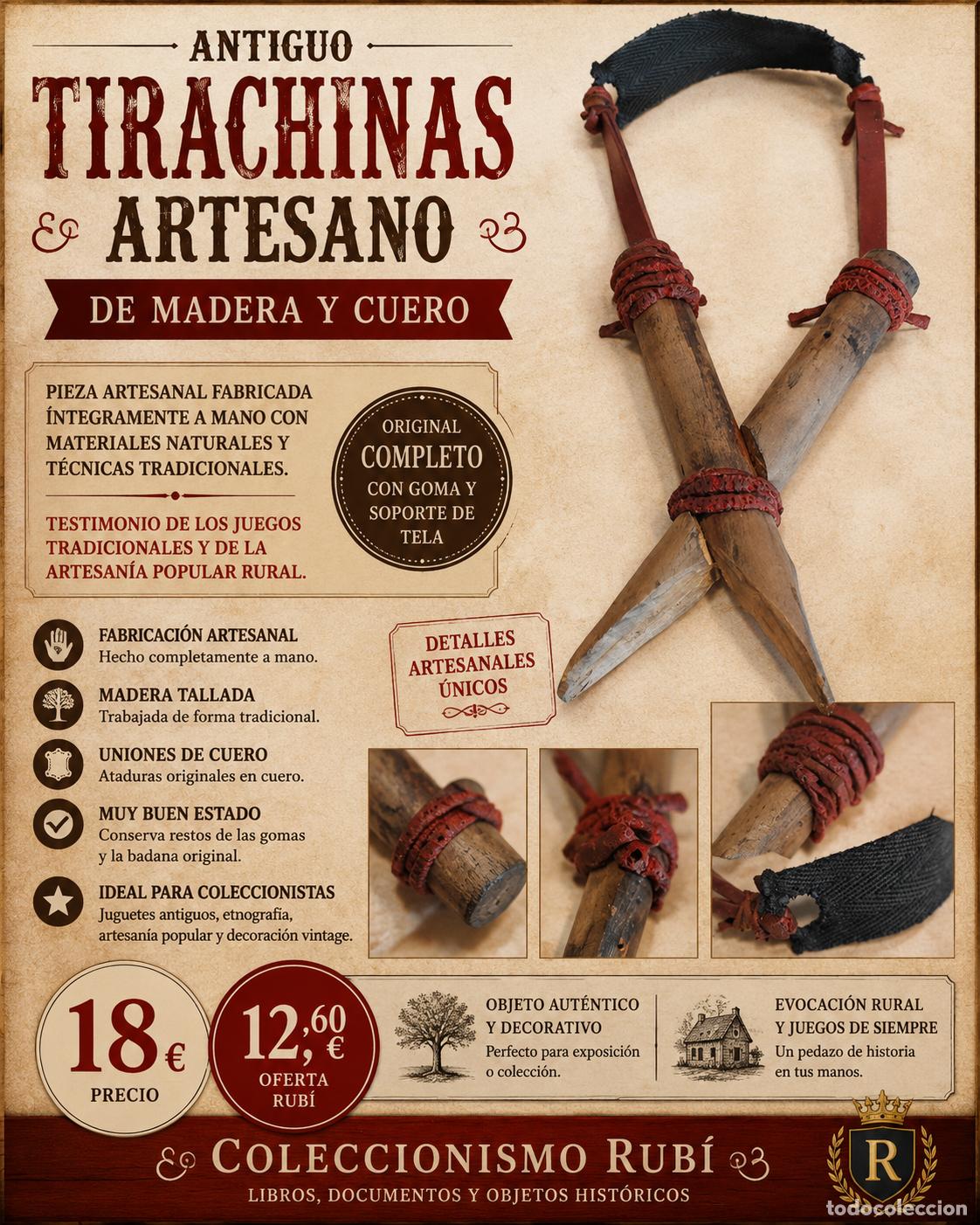 Juguetes antiguos y Juegos de colecci&oacute;n: ANTIGUO TIRACHINAS RURAL ARTESANO | MADERA TALLADA Y CUERO