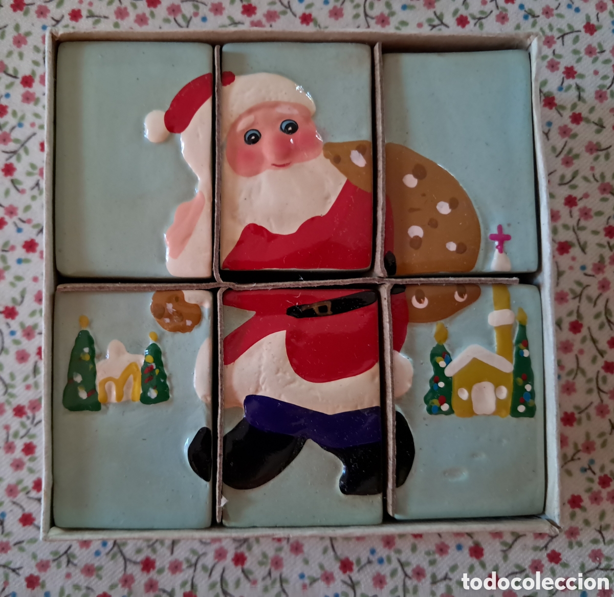 Antique Toys and Collectible Games: original puzle de Papa Noel en ceramica formada por 6 piedas, cada una un sacapuntas. A&ntilde;os 80