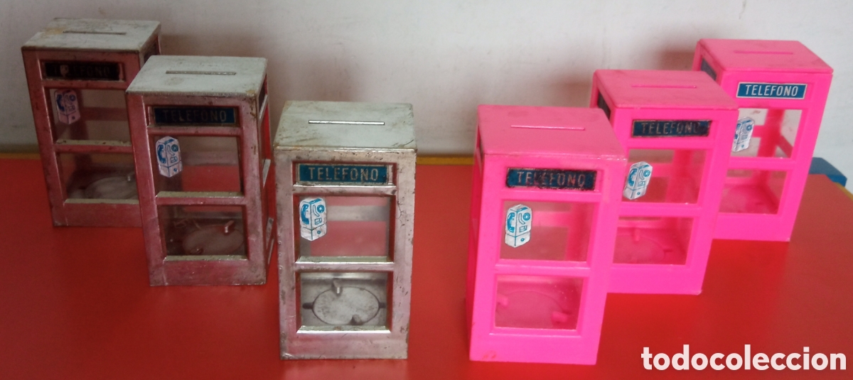Juguetes antiguos y Juegos de colecci&oacute;n: LOTE DE 6 HUCHAS CABINA TELEF&Oacute;NICA.BOTOPLASTIC - VILPA 70'S.SIN USO.