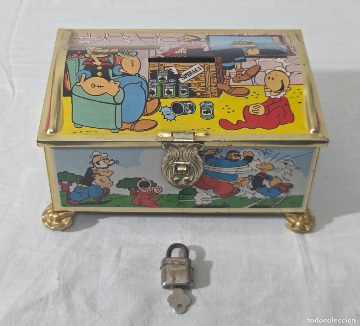 Juguetes antiguos y Juegos de colecci&oacute;n: Hucha de popeye con candado y llave