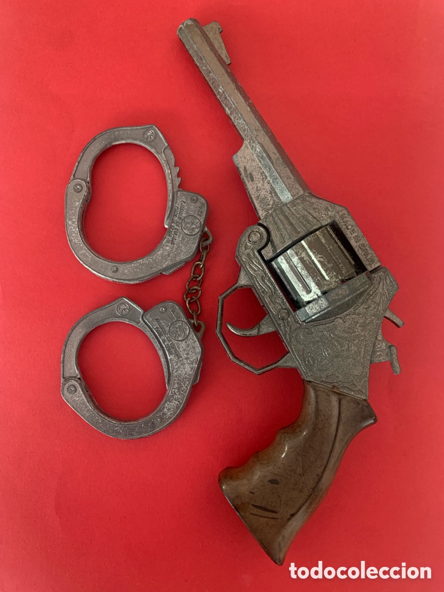 Juguetes antiguos y Juegos de colecci&oacute;n: JOAL REVOLVER PISTOLA DE FULMINANTES MAS GRILLETES METAL GONHER VINTAGE