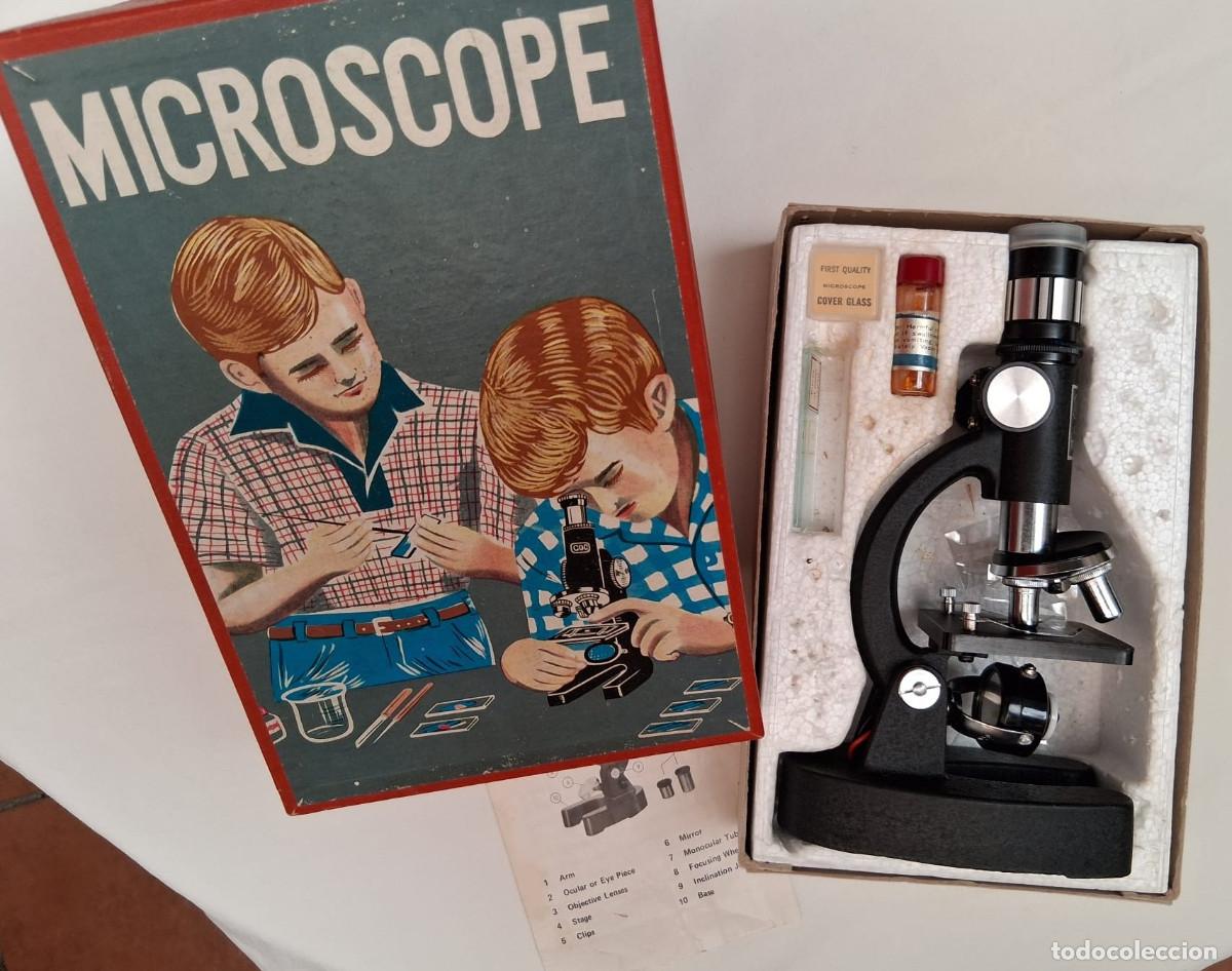 Juguetes antiguos y juegos de colecci&oacute;n: Microscopio vintage Made in Japan N&ordm; 245 con caja original