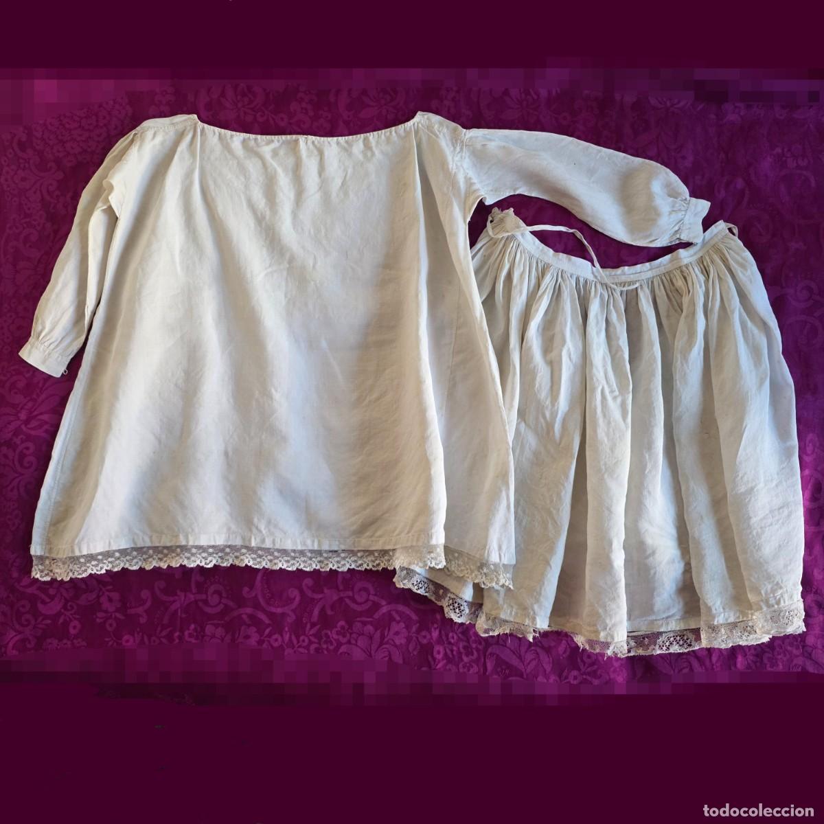 Altes Spielzeug und Spiele: ANTIGUO VESTIDO ROPA ENAGUA IMAGEN RELIGIOSA o mu&ntilde;eca, 2p: falda y camisa interior de lino y encaje