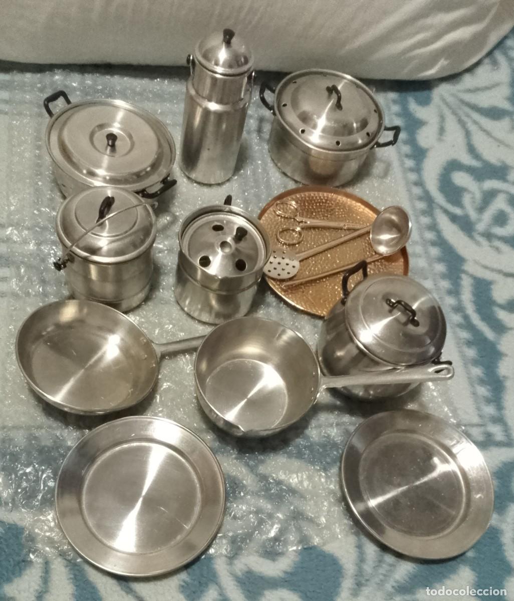 Juguetes antiguos y juegos de colecci&oacute;n: BATERIA COCINA DE JUGUETE ALUMINIO. A&Ntilde;OS 60