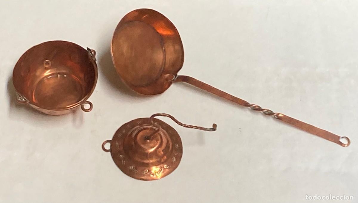 Juguetes antiguos y juegos de colecci&oacute;n: MINIATURA DE COBRE - 3 ANTIGUOS UTENSILIOS DE COCINA DE JUGUETES