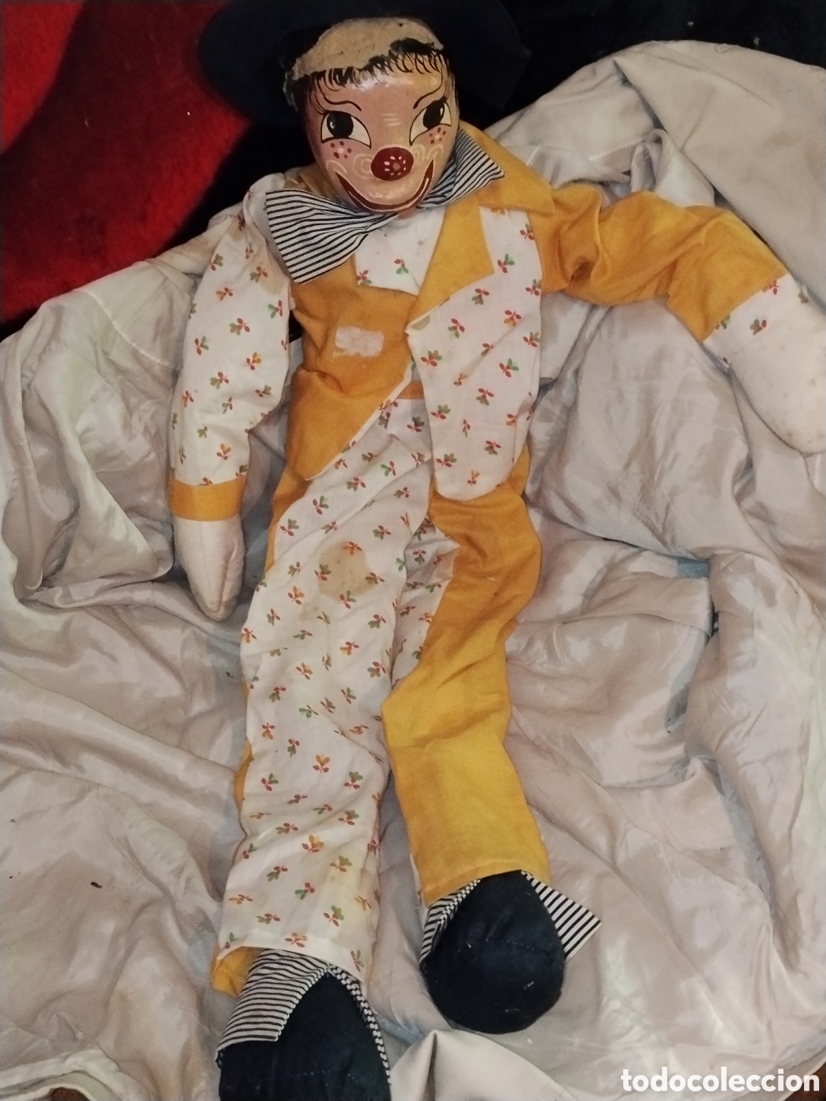 Juguetes antiguos y juegos de colecci&oacute;n: Gran Payaso de Feria Antiguo (70 cm) - Cabeza Cart&oacute;n Piedra y Cuerpo de Trapo - A&ntilde;os 50 .Precioso