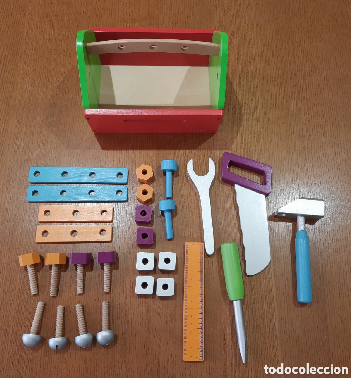 Juguetes antiguos y juegos de colecci&oacute;n: Caja de herramientas de madera infantil