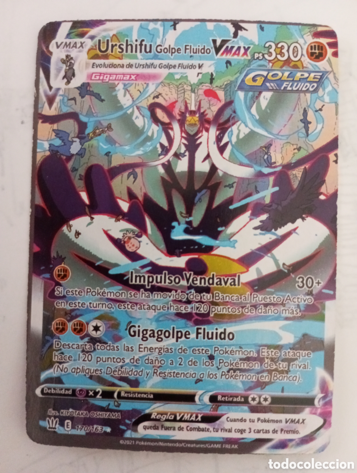 Juguetes antiguos y juegos de colecci&oacute;n: Carta Pok&eacute;mon Urshifu golpe fluido VMAX 330 impulso vendaval