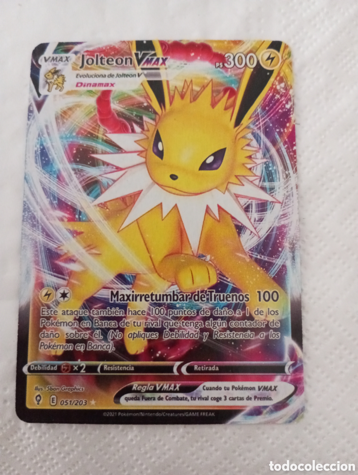 Juguetes antiguos y juegos de colecci&oacute;n: Carta Pok&eacute;mon Jolteon V Max ,#051/203 cielos evolutivos 300 ps