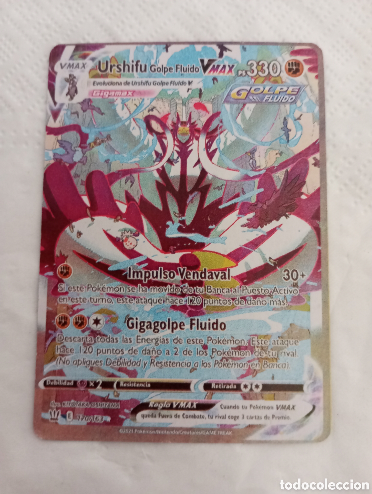 Juguetes antiguos y juegos de colecci&oacute;n: Carta Pok&eacute;mon urshifu golpe fluido VMAX ps 330 golpe fluido 170/163