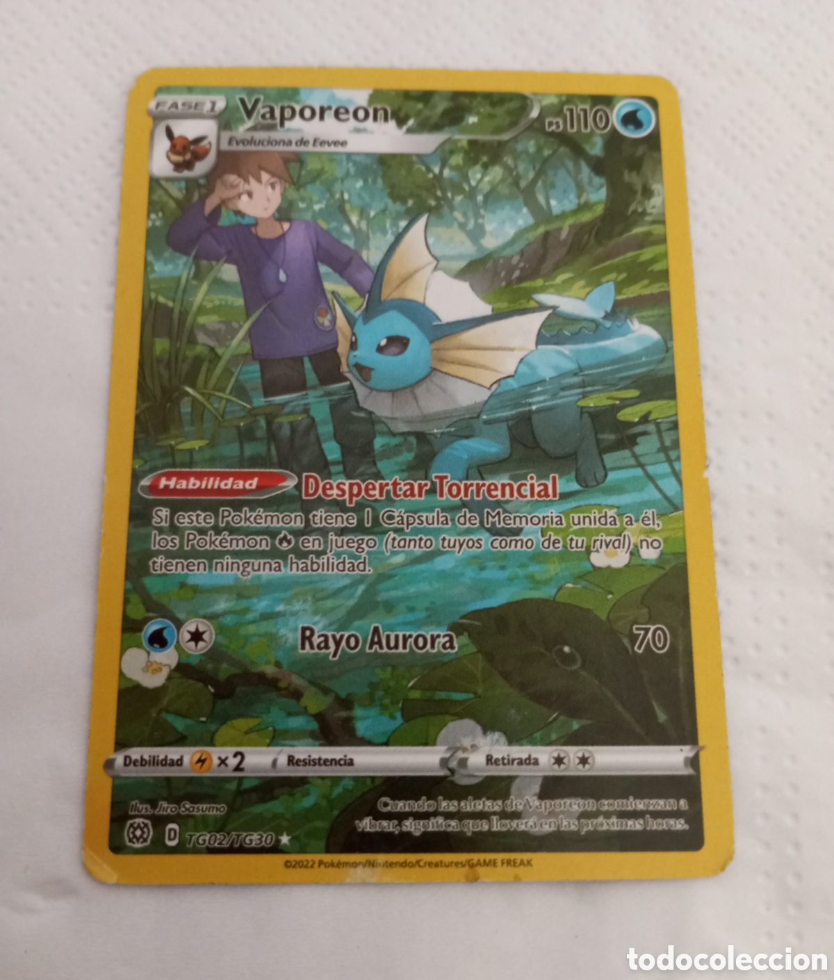 Juguetes antiguos y juegos de colecci&oacute;n: Carta Pok&eacute;mon vaporeon ps 110 despertar torrencial tg 02/tg 30