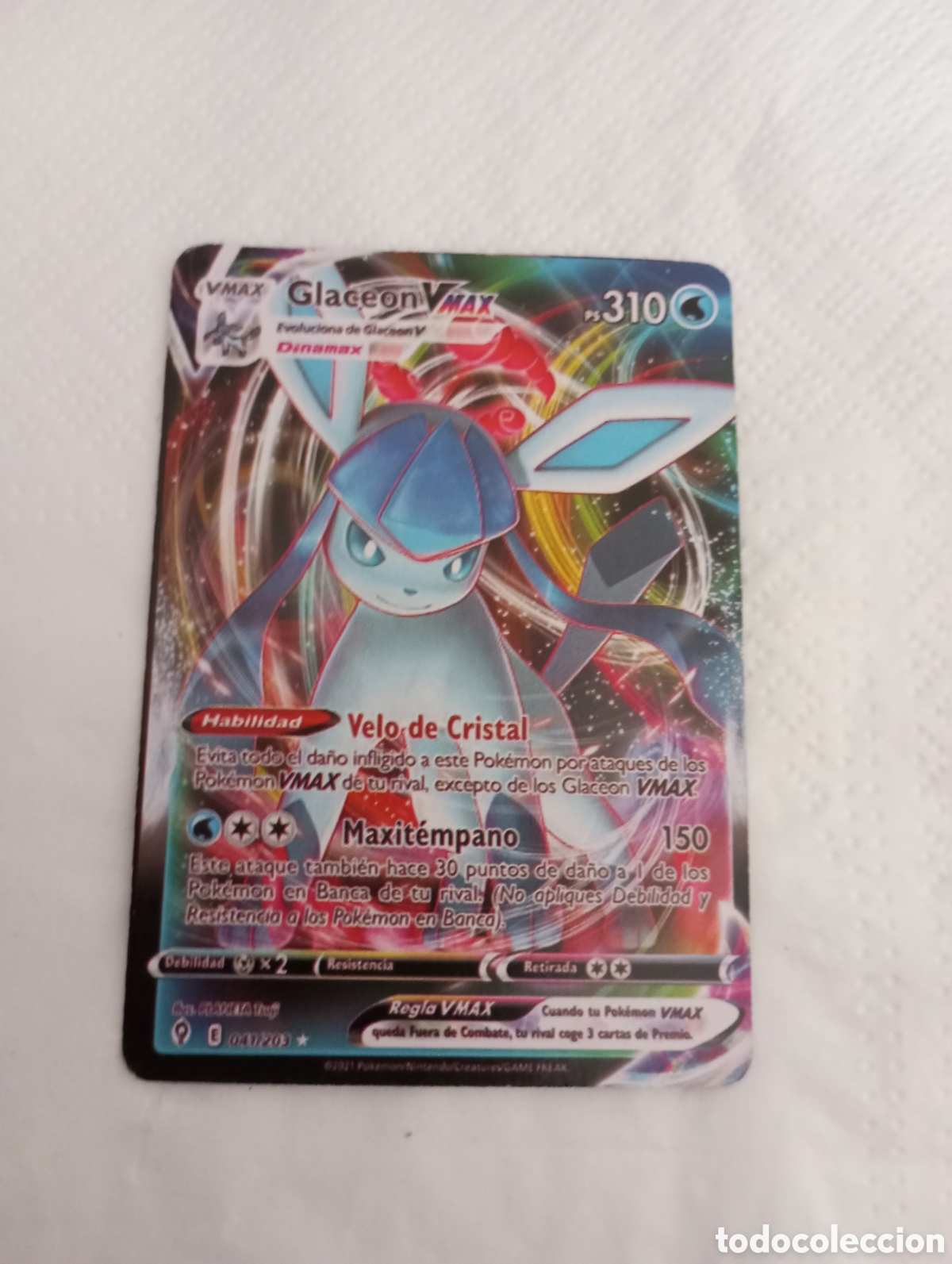 Juguetes antiguos y juegos de colecci&oacute;n: Carta Pok&eacute;mon glaceon V Max ps 319 velo de cristal 041/203