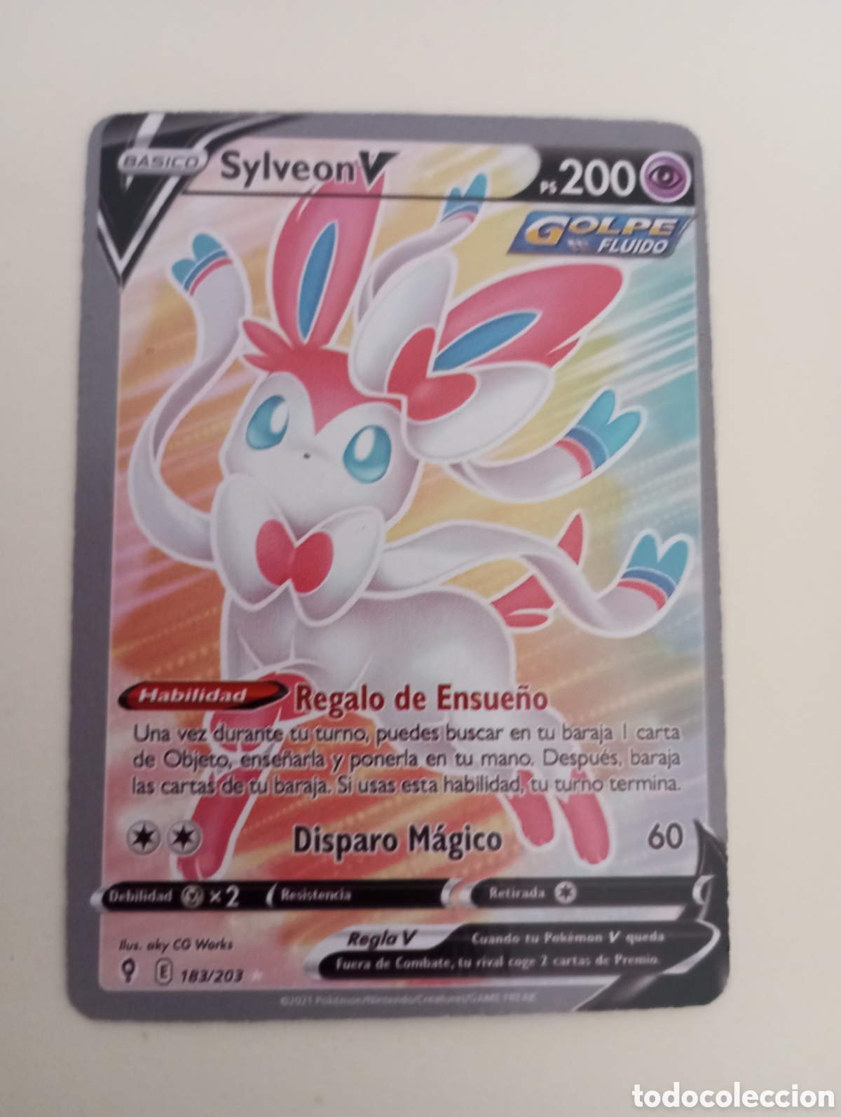 Juguetes antiguos y juegos de colecci&oacute;n: Carta Pok&eacute;mon silveon V ps 200 golpe fluido 183/203