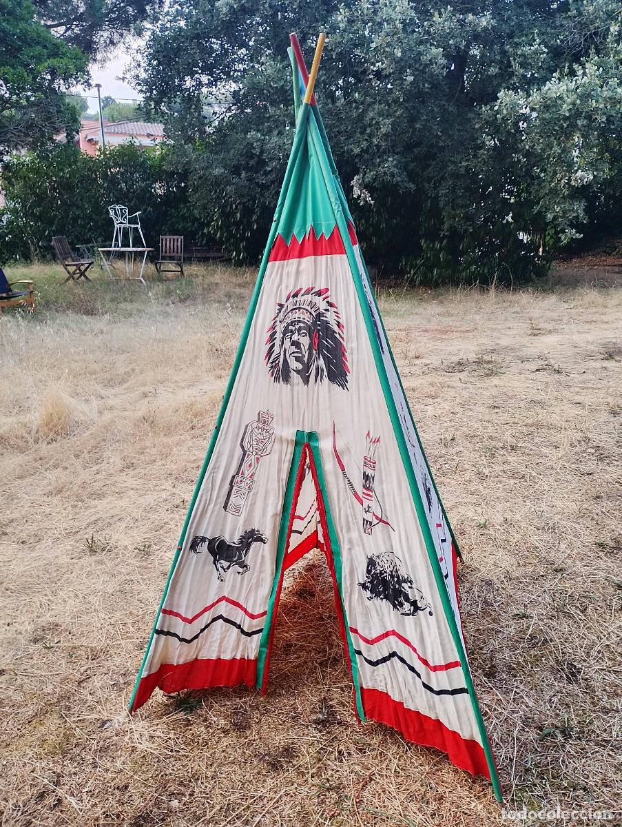 Juguetes antiguos y juegos de colecci&oacute;n: Antiguo tipi indio para ni&ntilde;os; 170cms.de alto aprox.con entrada/laterales estampados con motivos