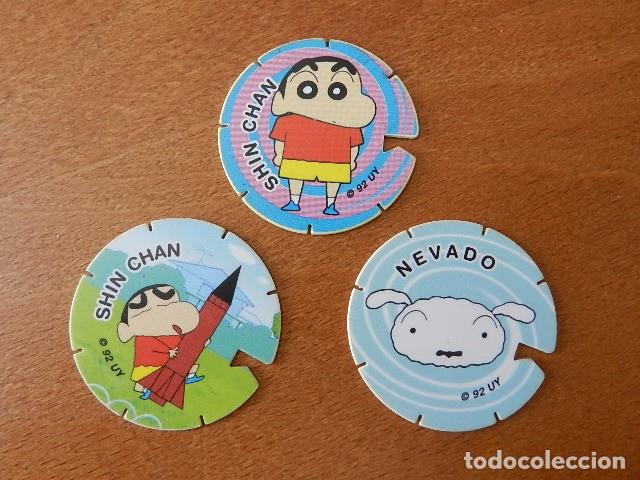 Giocattoli antichi e Giochi di collezione: Lote 3 tazos SHIN CHAN a&ntilde;o 1992 Grefusa n&ordm; 1 61 y 107