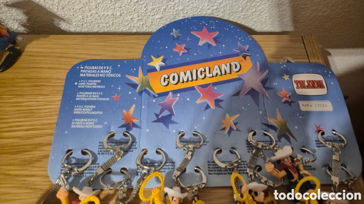 Juguetes antiguos y juegos de colecci&oacute;n: Set de 12 llaveros a&ntilde;os 80 de Lucky Luke en su blister cart&oacute;n original. Yolanda Comicland