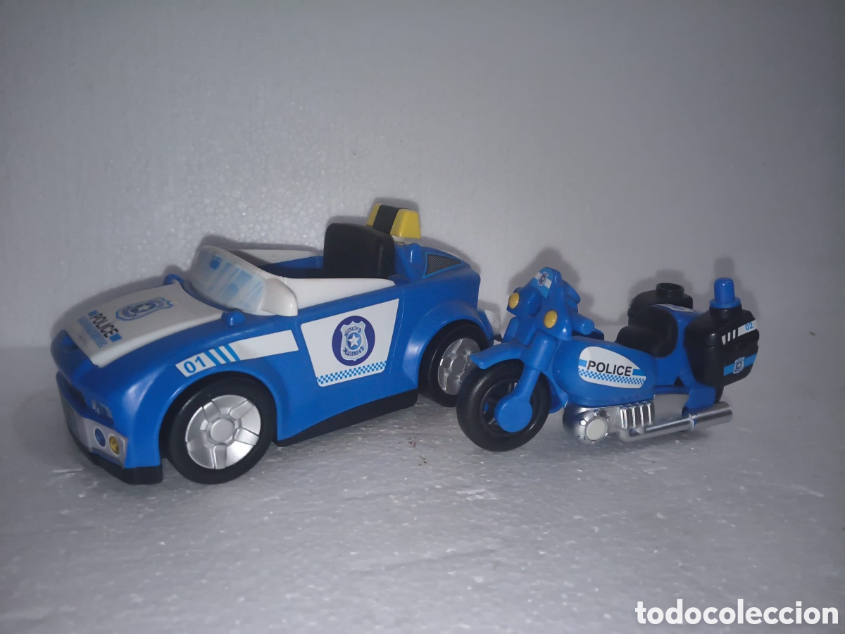 Juguetes antiguos y juegos de colecci&oacute;n: Coche y moto de policia de juguete