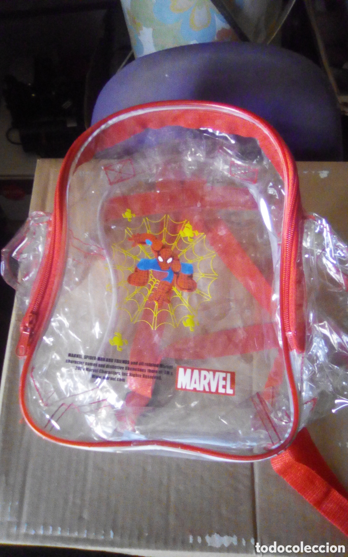 Juguetes antiguos y juegos de colecci&oacute;n: Mochila infantil de pl&aacute;stico transparente. Spiderman. Marvel 2006. Mide 24 x 30 cm., sin usar.