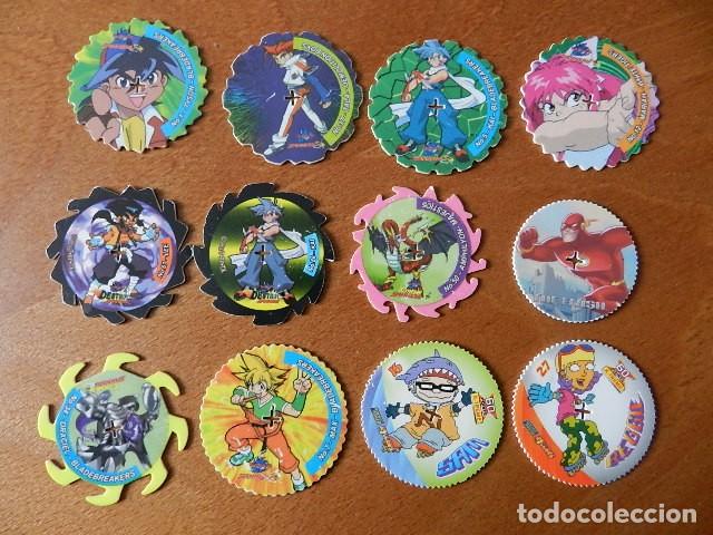 Juguetes antiguos y juegos de colecci&oacute;n: Lote 12 Tazos Beyblade Xtreme Spinners Matutano Pogs Caps Rugrats Dragon Ball Flash Pokemon