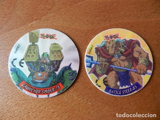 Juguetes antiguos y juegos de colecci&oacute;n: Lote 2 Tazos yu-gi-oh! Duel tazos matutano n&ordm; 78 Launcher spider 85 Rabid Horseman battle steer 1996