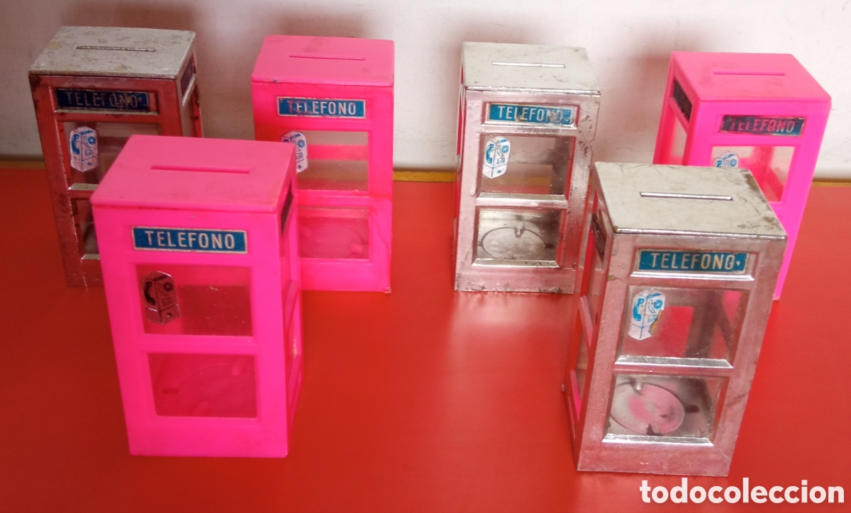 Juguetes antiguos y juegos de colecci&oacute;n: LOTE DE 6 HUCHAS CABINA TELEF&Oacute;NICA.BOTOPLASTIC - VILPA 70'S.SIN USO.