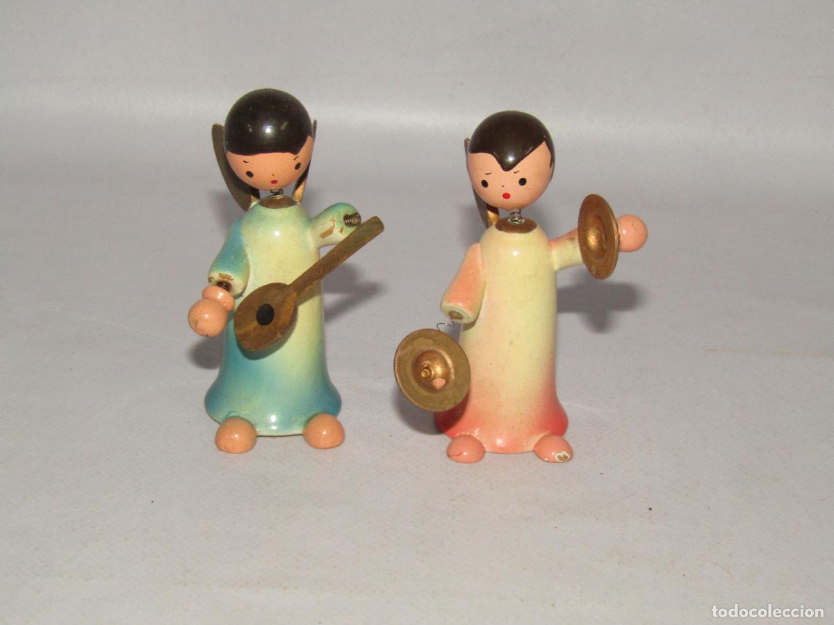 Juguetes antiguos y juegos de colecci&oacute;n: Antiguos Angelitos M&uacute;sicos en Madera Policromada y Metal de GOULA Made in Spain