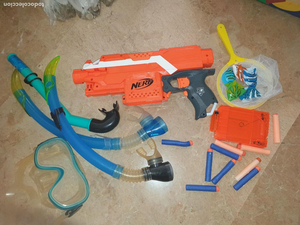 Juguetes antiguos y juegos de colecci&oacute;n: PISTOLA DE JUGUETE NERF + cargador + 3 tubos y gafas buceo ni&ntilde;o