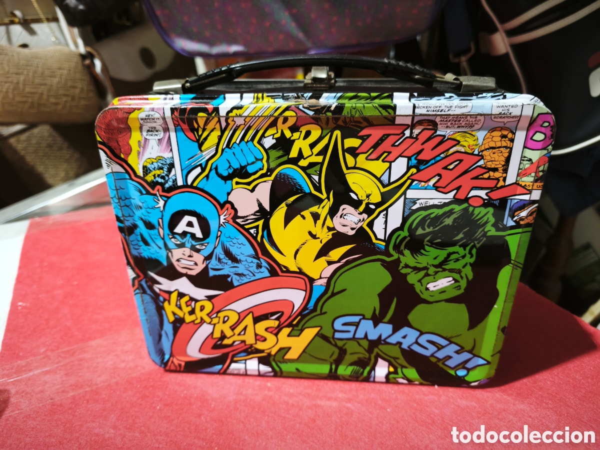 Juguetes antiguos y juegos de colecci&oacute;n: Sandwichera malet&iacute;n infantil met&aacute;lico de los superh&eacute;roes de Marvel