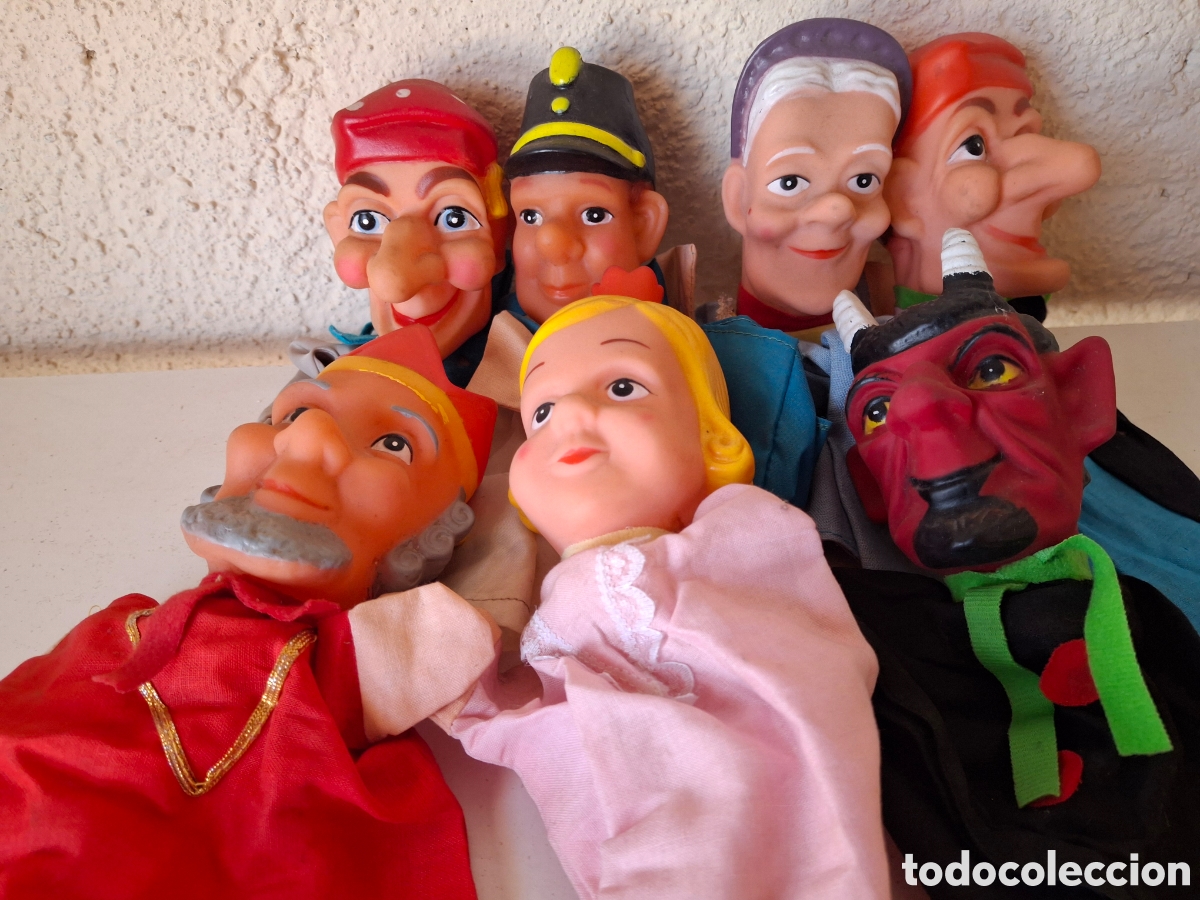 Juguetes antiguos y juegos de colecci&oacute;n: SIETE MARIONETAS TEY Y REINA DEMONIO POLICIA ABUELOS Y PAYASO