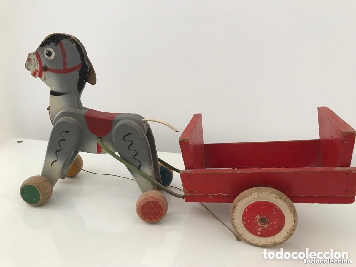 Brinquedos antigos e Jogos de cole&ccedil;&atilde;o: Juguete de arrastre. Burrito y remolque madera de Denia