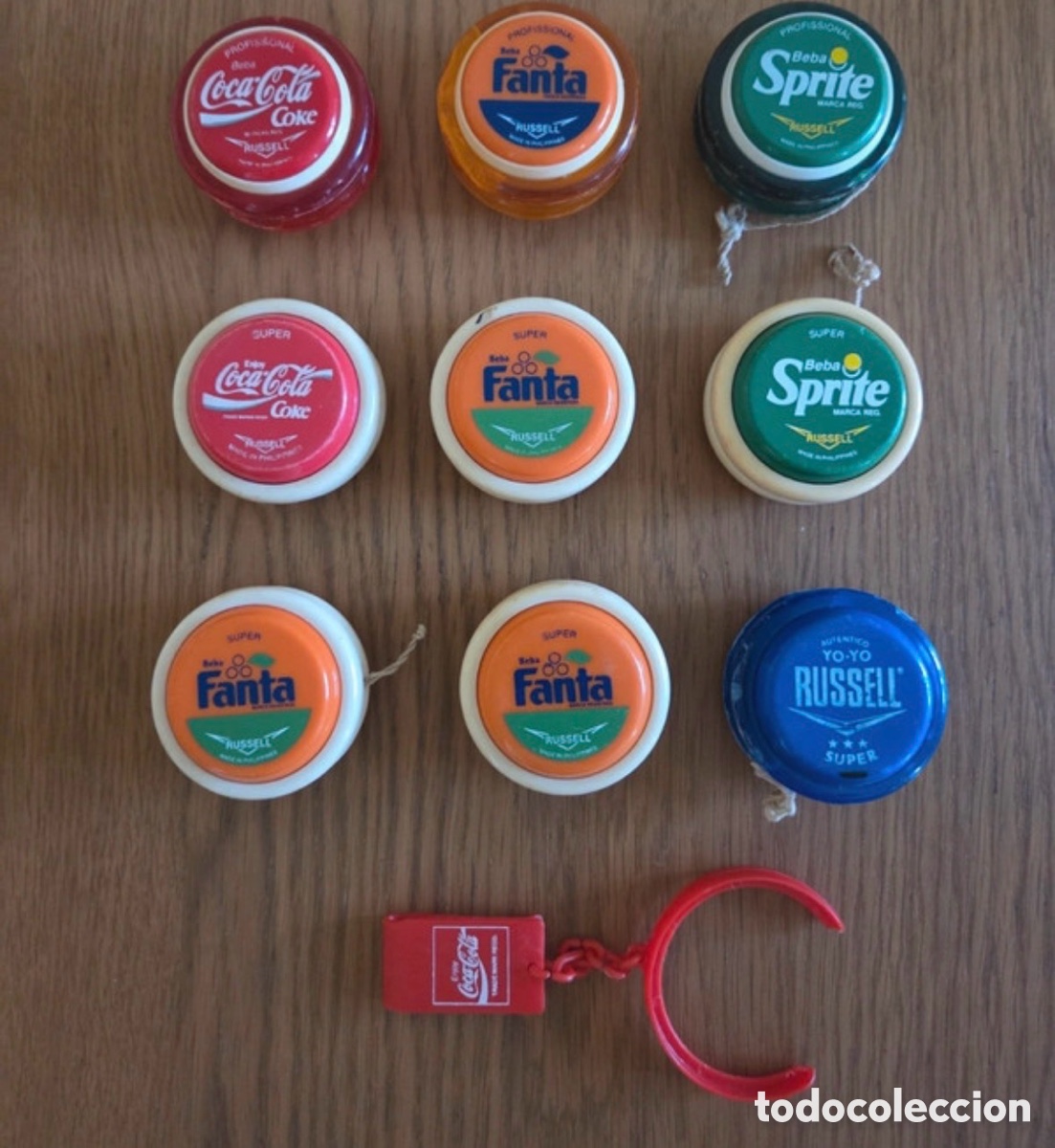 Antique Toys and Collectible Games: Lote 9 Yoyo Russel + Soporte para colgarlo en la ropa, Fanta, Coca Cola, Sprite y S&uacute;per Russel (A17)