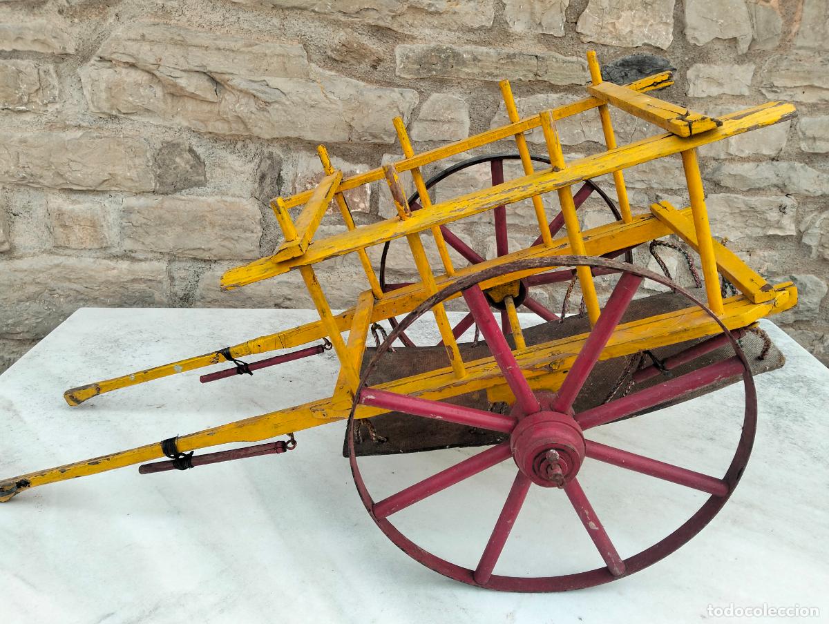 Giocattoli antichi e Giochi di collezione: Antiguo carro de caballos de madera peque&ntilde;o fabricado a mano juguete antiguo San Anton a&ntilde;os 50