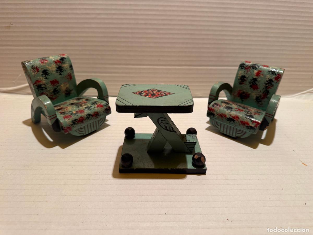 Juguetes antiguos y juegos de colecci&oacute;n: CONJUNTO ART DEC&Oacute; SILLONES MESA Y CAMA - juguete madera