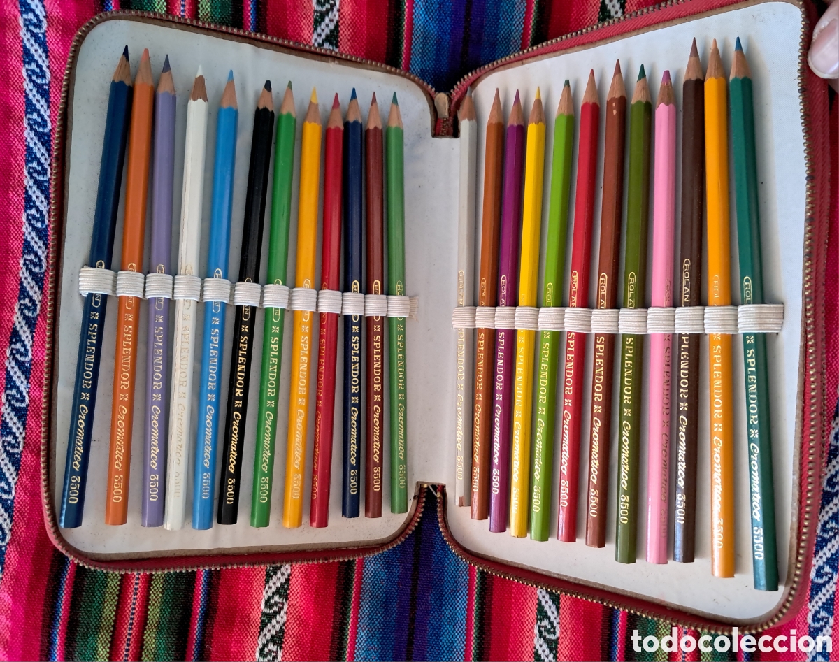 Juguetes antiguos y juegos de colecci&oacute;n: Estuche escolar, lapices de colores Splendor y accesorios a&ntilde;os 70