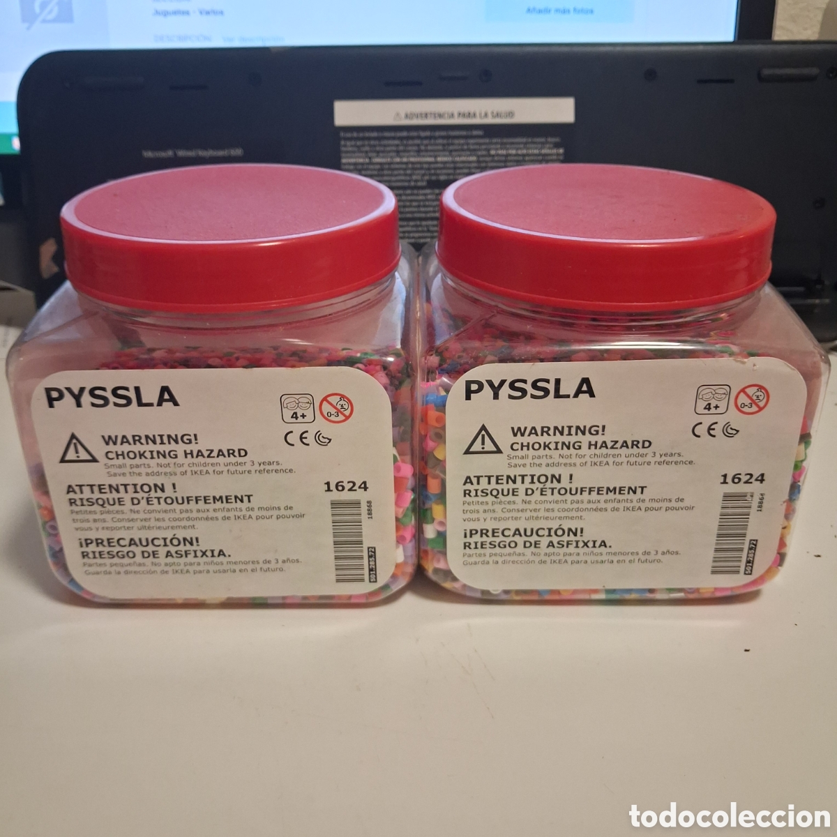 Antique Toys and Collectible Games: PYSSLA IKEA Cuentas, colores variados, 2 botes (usados, pesan menos de 600 gr cada uno)
