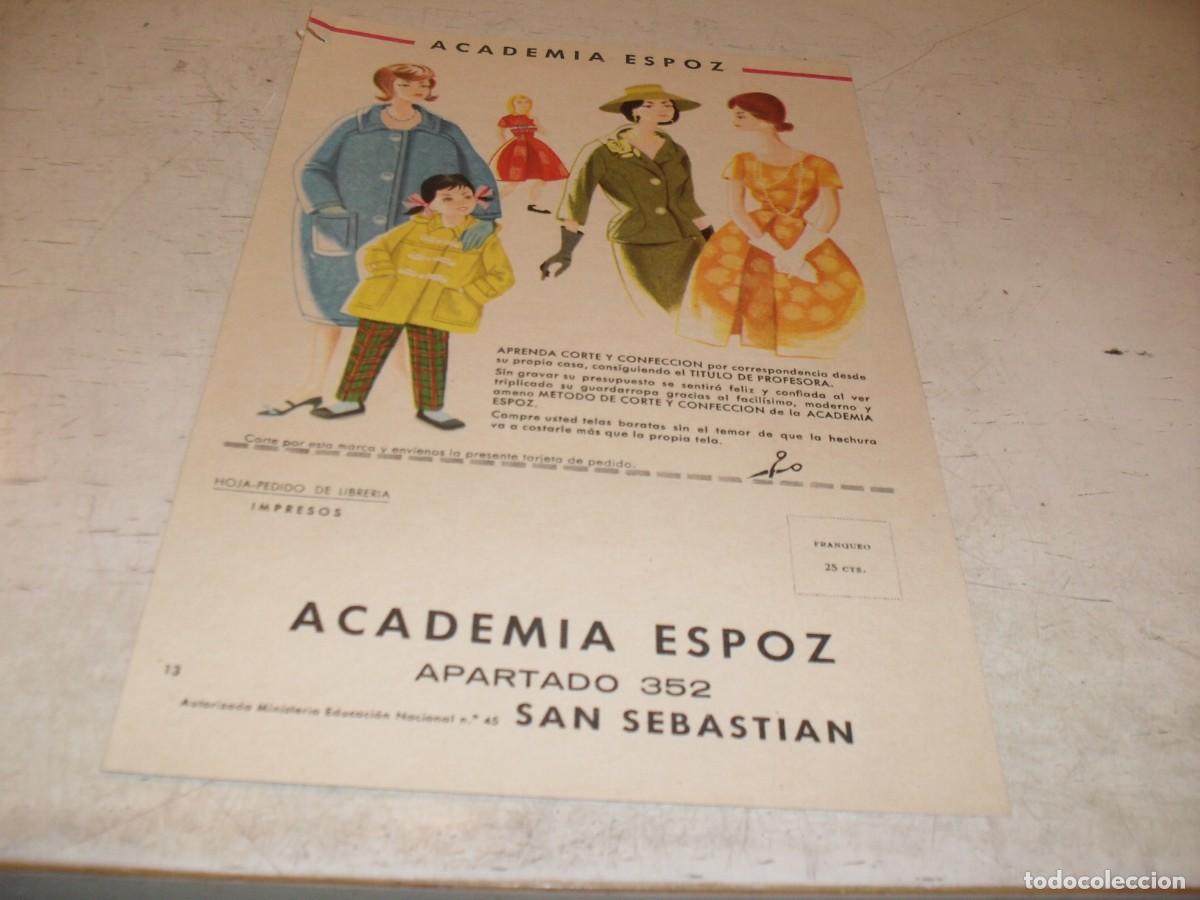 Juguetes antiguos y juegos de colecci&oacute;n: (REF.91)BELLA LAMINA PUBLICITARIA ACADEMIA ESPOZ,CORTE Y CONFECCION,EN SAN SEBASTIAN.A&Ntilde;OS 60