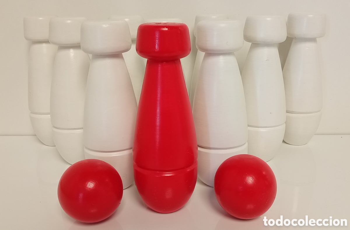 Juguetes antiguos y juegos de colecci&oacute;n: .JUEGO DE BOLOS DE MADERA (SKITTLES) ROJO Y BLANCO