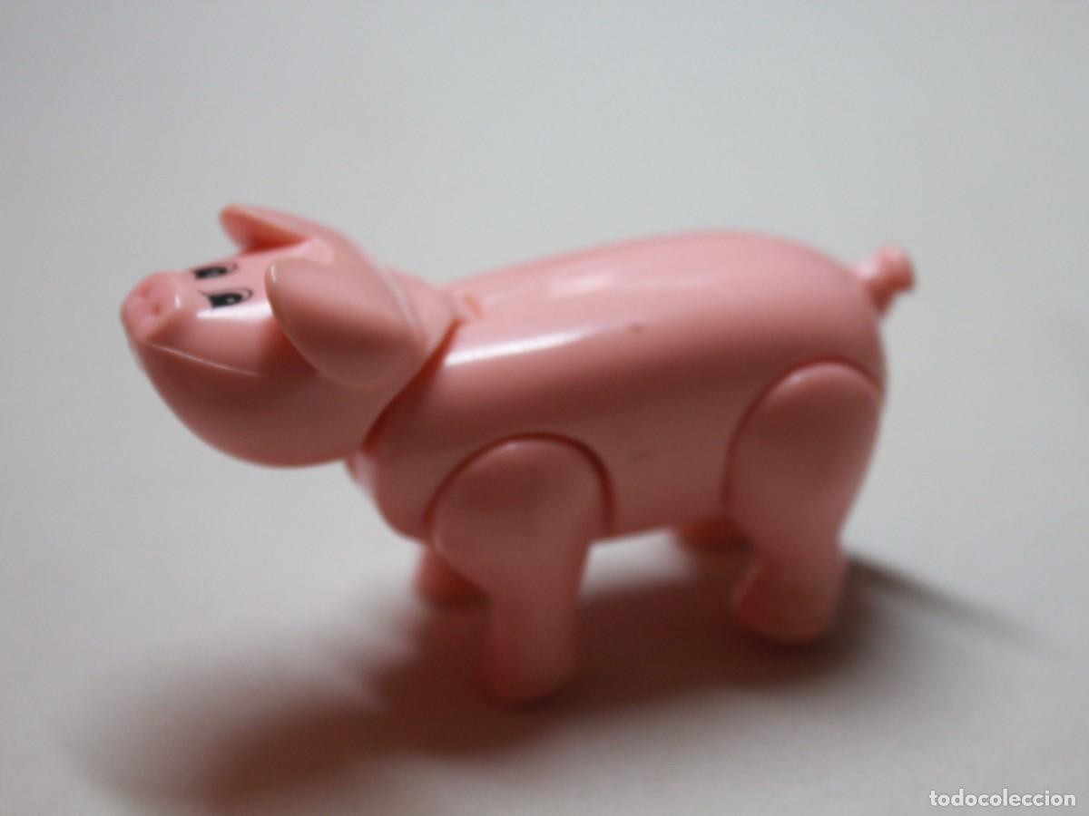 Antique Toys and Collectible Games: Figura cerdo rosa articulado juguete animal de granja