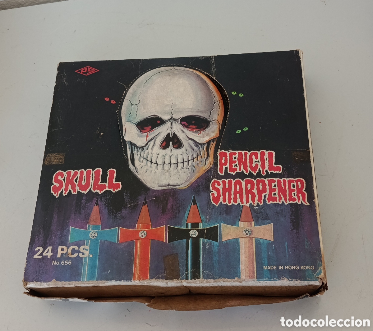 Juguetes antiguos y juegos de colecci&oacute;n: Caja vintage de sacapuntas calavera esqueleto