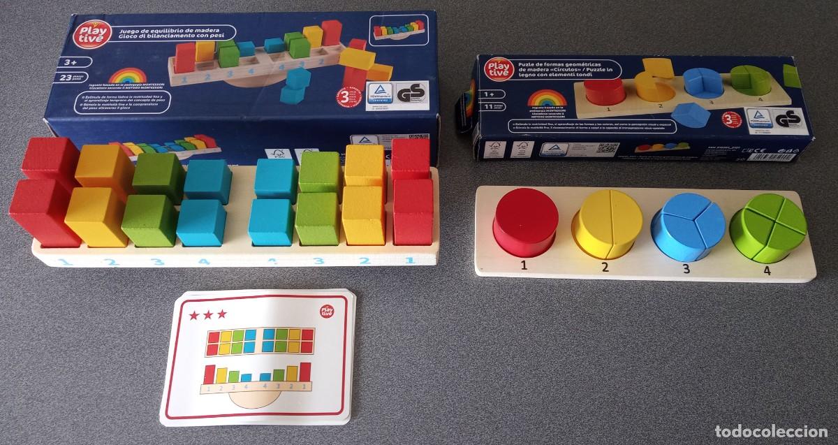 Juguetes antiguos y juegos de colecci&oacute;n: Lote juegos Equilibrios de madera puzzle formas geometricas Play Tive