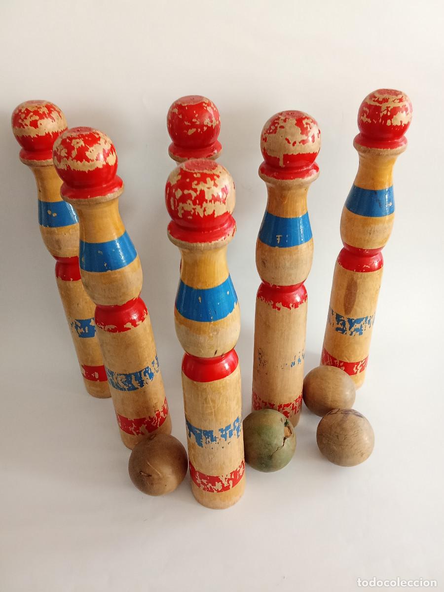 Jouets Anciens et Jeux de collection: Juego de bolos de madera 25 cm a&ntilde;os 40