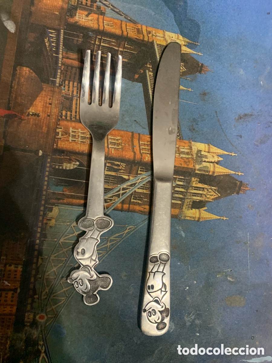 Juguetes antiguos y juegos de colecci&oacute;n: CUCHILLO Y TENEDOR DE MICKEY MOUSE. WALT DISNEY PRCO. STAINLESS BY BONNY. JAPAN.