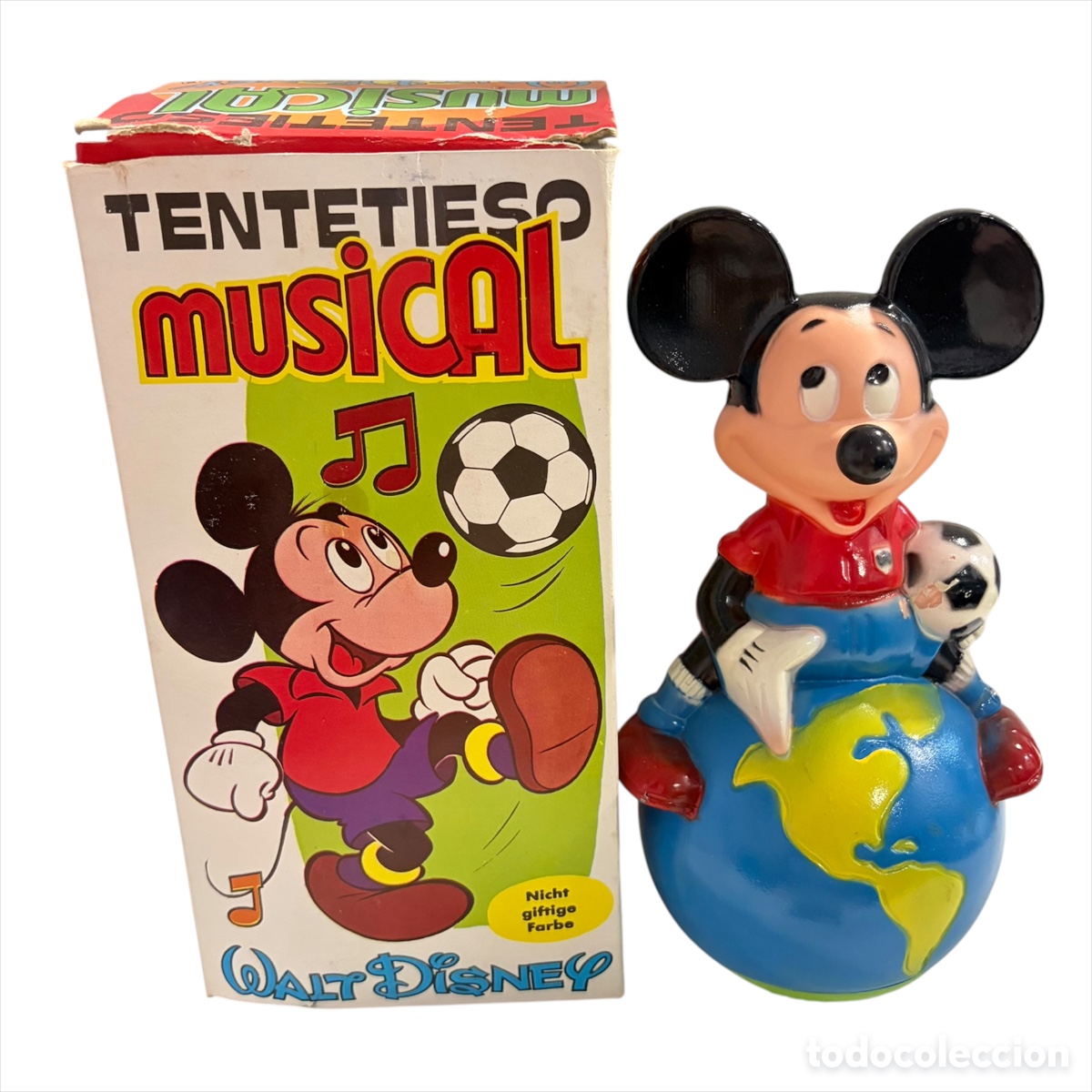 Juguetes antiguos y juegos de colecci&oacute;n: tentetieso musical Mickey Mouse futbolista Walt Disney ref. 304 juguete espa&ntilde;ol con caja original
