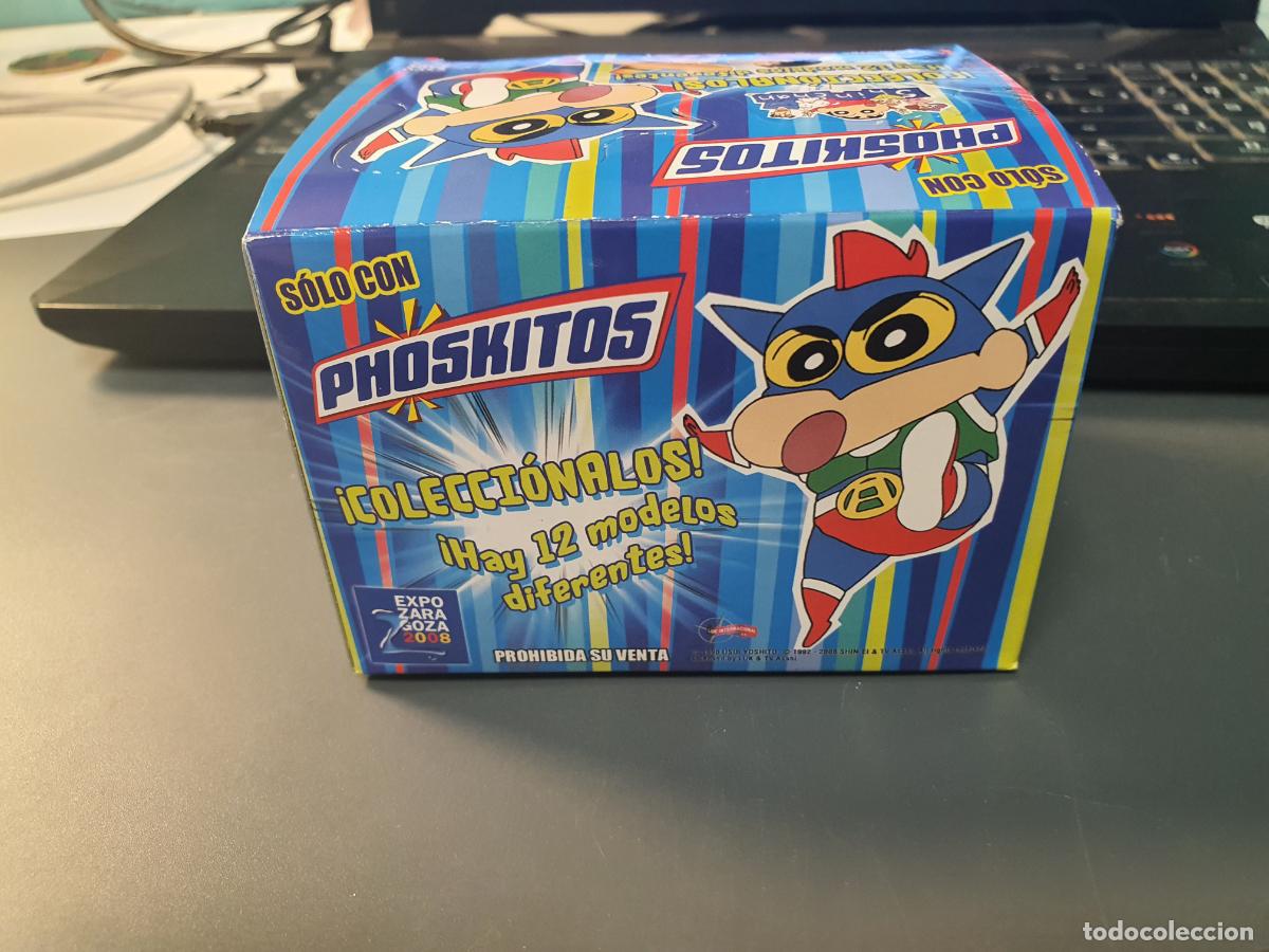 Juguetes antiguos y juegos de colecci&oacute;n: CAJA VACIA PROMOCIONAL PHOSKITOS SHINCHAN FIGURAS 2008 EXPO ZARAGOZA - BUEN ESTADO