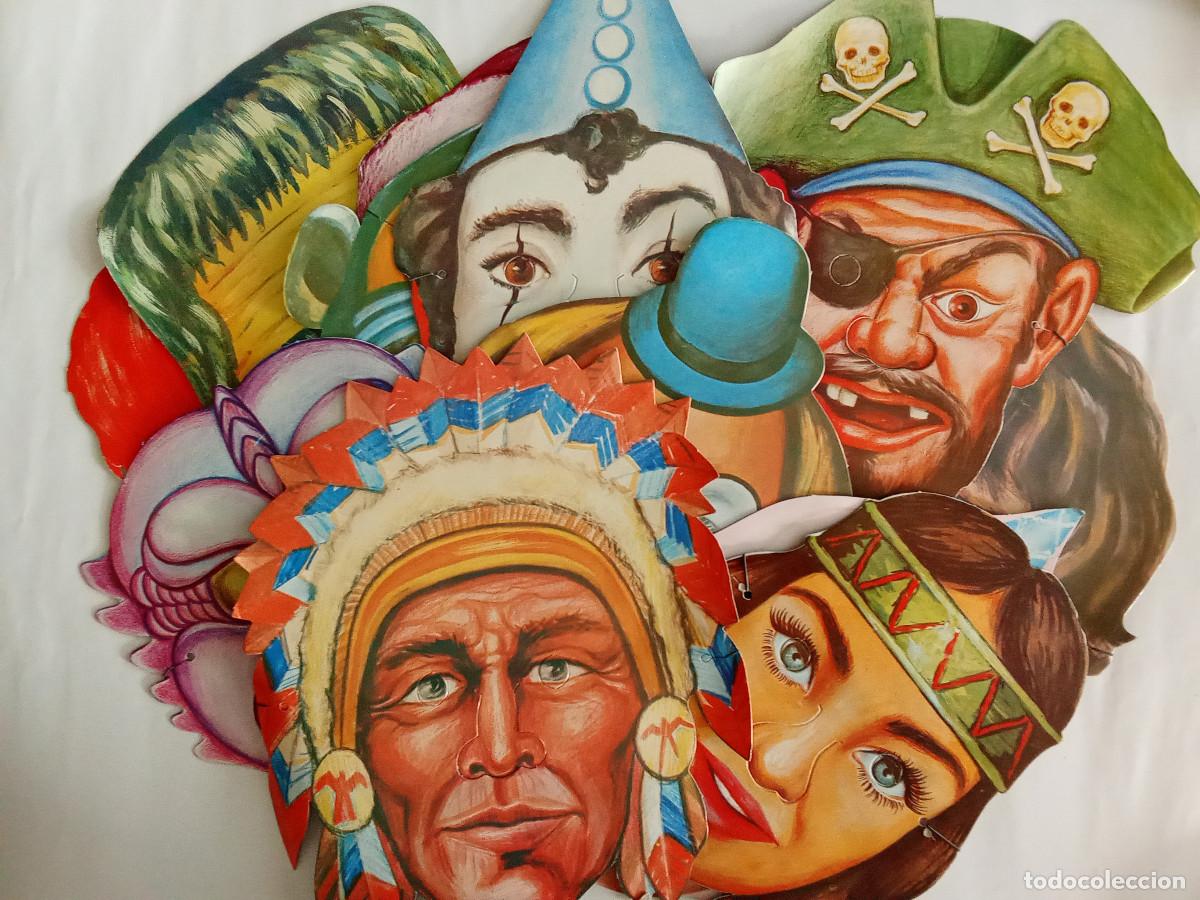 Juguetes antiguos y juegos de colecci&oacute;n: Lote de doce caretas diferentes de cart&oacute;n con gomita kiosko a&ntilde;os 70 sin uso