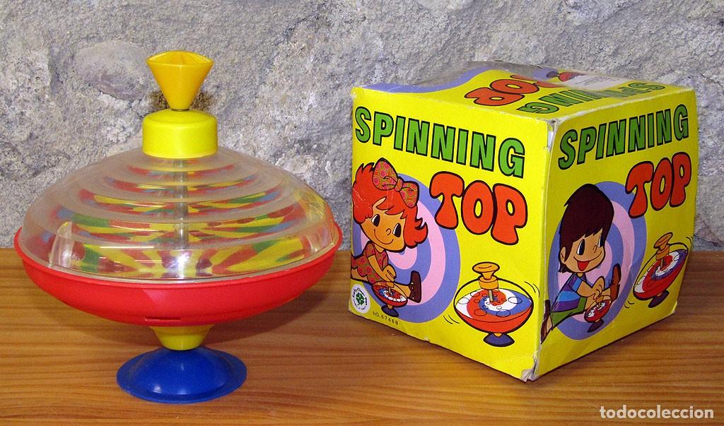 Juguetes antiguos y juegos de colecci&oacute;n: SPINNING TOP - ANTIGUA PEONZA O TROMPO DE COLORES - NUEVA Y EN SU CAJA ORIGINAL - A&Ntilde;OS 80
