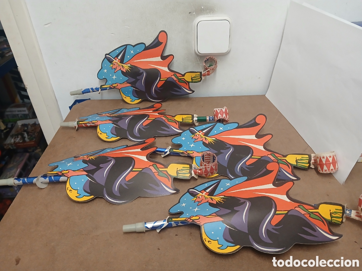 Juguetes antiguos y juegos de colecci&oacute;n: Matasuegras bruja a&ntilde;os 50/60 nuevos lote de 5 unidades