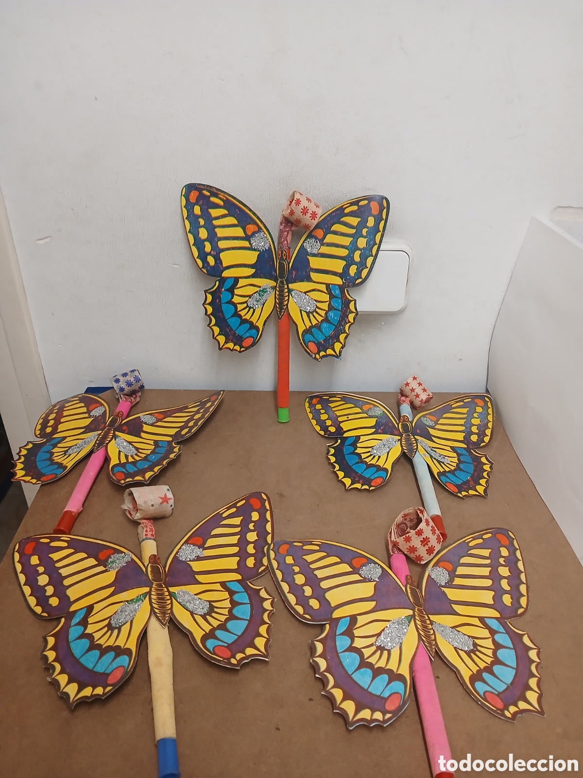 Juguetes antiguos y juegos de colecci&oacute;n: Matasuegras mariposa a&ntilde;os 50/60 nuevos lote de 5 unidades