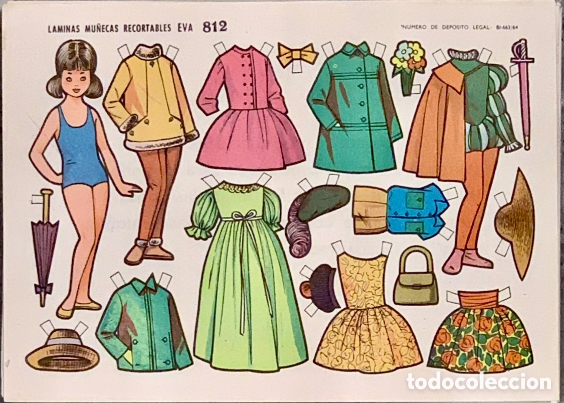 Juguetes antiguos y juegos de colecci&oacute;n: Juego. L&aacute;mina. Mu&ntilde;ecas Recortables. EVA 812. 1964.